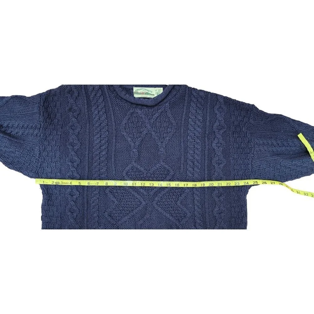 ARAN CRAFTS men's Navy 100% Irish Merino Wool Sweater Cable Knit XL